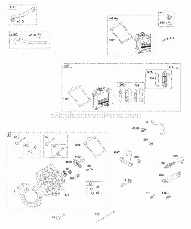 Cylinder Head Valve Covers Diagram and Parts List for 613177-0114-E1  Briggs and Stratton Engine